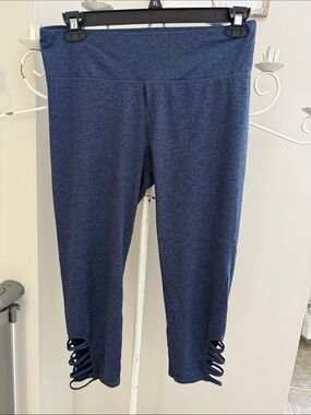 Women’s Navy Crop Leggings with Strappy Hem